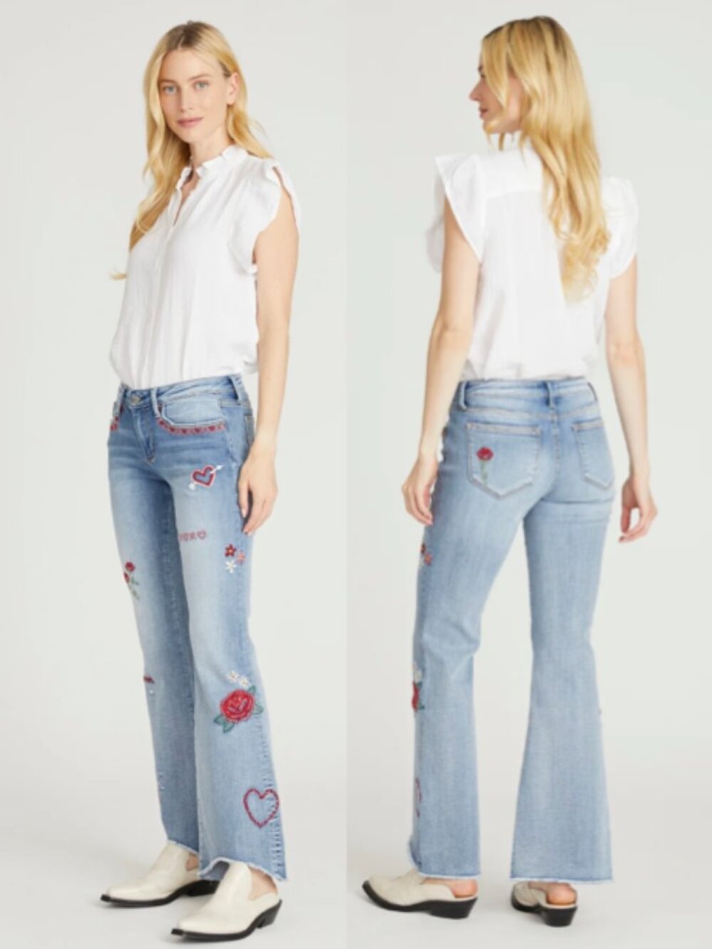 DRIFTWOOD Eva Love Letter Bootcut Embroidered Jeans, 26 NWT - Picture 5 of 12